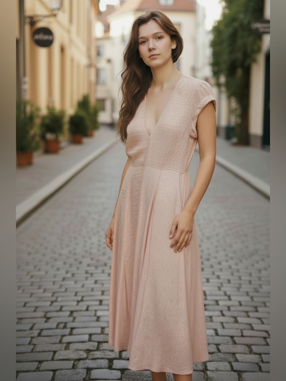 Skylar + Madison Front Button V-Neck Short Sleeve Midi Dress, small